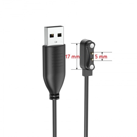 Charger Hoco for Y5/Y6/Y7 Smart watch with 2 pin 5mm Black Magnet Distance: 0.9mm Contact Distance: 0.4mm