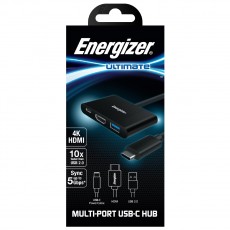 Hub Energizer USB-C HC303CV  to USB-A 3.0 + HDMI 4K + USB-C Black