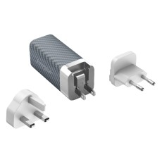 Energizer Travel Charger A65MU PD65W Quick Charge 1 x USB-C 1 x USB-A with Detachable Plug EU / UK / US Silver