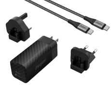Energizer A65MUC Travel Charger with USB-C to USB-C PD65W Cable and USB-C USB-A Output with Detachable Plug EU / UK / US Black