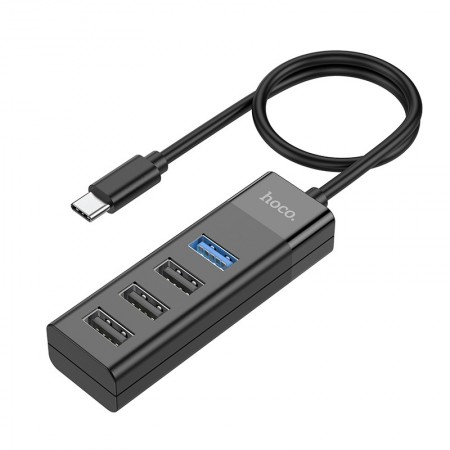 Hub USB-C Hoco HB25 4 in 1 Easy display USB-C to USB3.0 χ 1 and USB2.0 x 3 Black