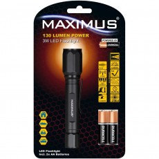 Flashlight Aluminum Maximus 5W Led 130 Lumens IP44 with Duracell AA Batteries Black