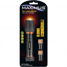 Flashlight Aluminum Maximus 10W Led 900 Lumens IP67 with Duracell AAA Batteries Black