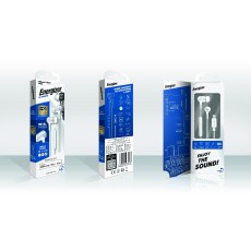 Hands Free Energizer UIL35WH2 Metal Stereo 3.5 mm with Lightning Adapter MFI to 3.5 mm and Power Buttons 1.2 White