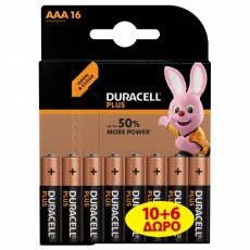 Battery Alkaline Duracell Plus LR03 size AAA 1.5 V Pcs. 10 + 6 and 50% Extra Life