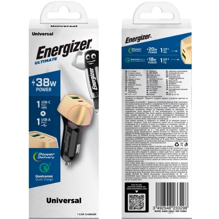 Car Charger Energizer D38BG PD, QC, USB-C/USB-A 38W/4A Black - Gold