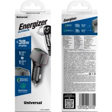 Car Charger Energizer D38BK PD, QC, USB-C/USB-A 38W/4A Black - Gold