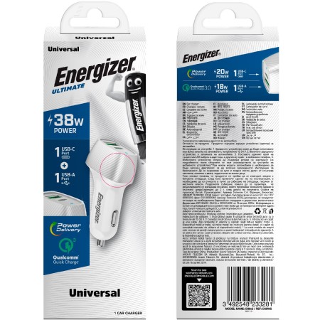 Car Charger Energizer D38WS PD, QC, USB-C/USB-A 38W/4A Silver