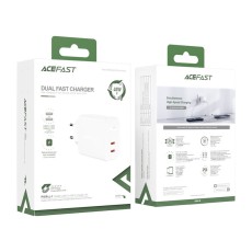 Travel Charger Acefast A9 Fast Charging USB-C QC3.0 / QC2.0 PD40W White. Smart output, support for PD20W, for QC3.0 / QC2.0, for AFC, for FCP and other charging protocols. Compatible with 99% USB charging digital devices. Flame-retardant PC material, stu