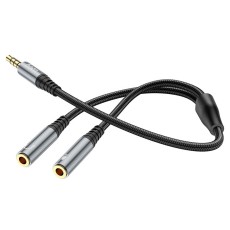 Hoco UPA21 3.5mm Male to Duble 3.5mm Female for microphone and headphones. Braided 25cm Μαύρο