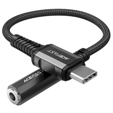 Data Cable Acefast C1-07 USB-C to 3.5mm Female Braided 18cm Black Compatible with all USB-C Devices