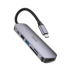 Hub USB-C Hoco HB28 HDMI+PD+USB3.0+USB2.0+SD+TF 60W 20V/3A Grey