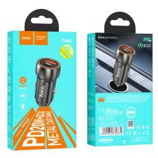 Car Charger Hoco Z46A Blue Whale USB-C PD20W to USB 18W QC3.0 5V/3A  Grey. Supports fast charging protocols. Material: aluminum alloy + ABS material. Length x diameter: 54x25mm. Weight: 20g