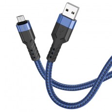 Data Cable Hoco U110 USB to Micro-USB Braided 2.4A Blue 1.2m Extra Durability