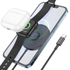 Wireless Charger Hoco CW41 Delight 3 in 1 D15W Magnetic Magsafe 7.5W Black