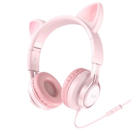 Stereo Headphones Hoco W36 Cat ear with Microphone Hi-Fi 3.5mm Pink