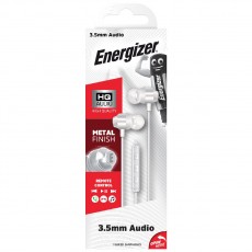 Hands Free Energizer CIA10 Metal Stereo 3.5mm White with Micrphone and Multi Operation Control Button 1,2m
