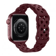 Watchband Hoco WA09 Flexible Rhombus Hollow 42/44/45/49mm for Apple Watch 1/2/3/4/5/6/7/8/SE Red Wine Silicon Band