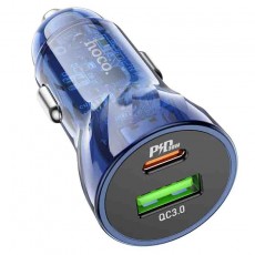 Car Charger Hoco Z47 Transparent Discovery Dual Port Fast Charge PD30W QC3.0 USB 20W, USB-C 30W 5V/3A Transparent Blue