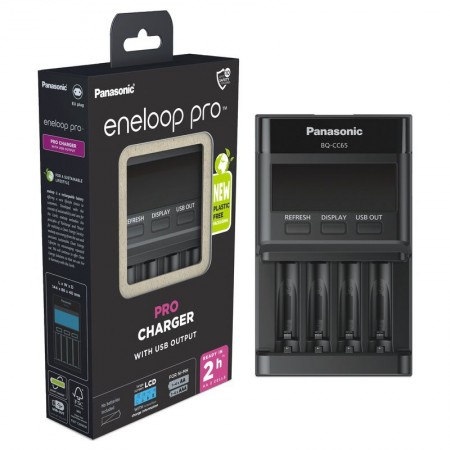 Battery Charger Panasonic eneloop pro BQ-CC65 for AA/AAA & USB Output with LED Lcd New Eco Pack