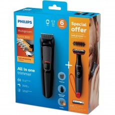 Rechargeable Multigroom Trimmer Philips MG3710/85 Series 3000 with 6 guide combs 1-5mm Black + Body Groomer