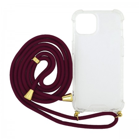 Case Ancus Crossbody for Apple iPhone 14 Transparent with Red Strap