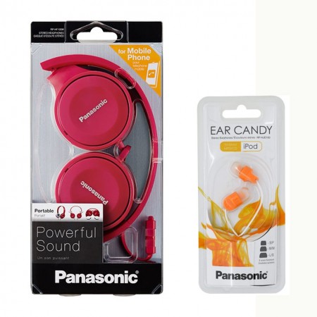 Headphone Panasonic RP-HF100E-P 3.5mm Folding Pink + Hands Free Panasonic In-ear RP-HNJ100E-D 3.5mm Orange No Mic