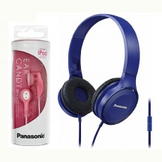 Headphone Panasonic RP-HF100ME-W 3.5mm with Mic Blue + Hands Free Panasonic RP-HV21E-P 3.5mm Pink With Clip No Mic