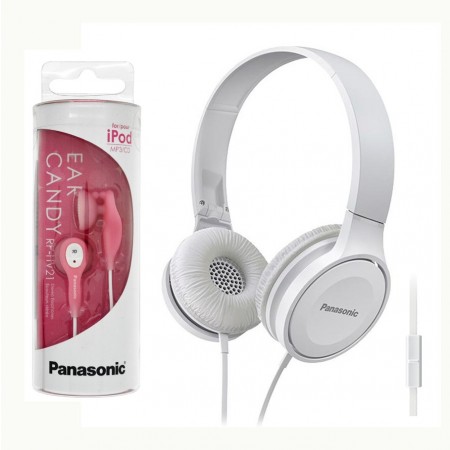 Headphone Panasonic RP-HF100ME-W 3.5mm with Mic White + Hands Free Panasonic RP-HV21E-P 3.5mm Pink With Clip No Mic