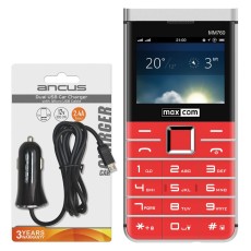 Maxcom MM760  (Dual Sim) 2.3" withLarge Buttons,Bluetooth, Camera  + Car Charger Ancus Micro USB 2400mAh 5V 12W