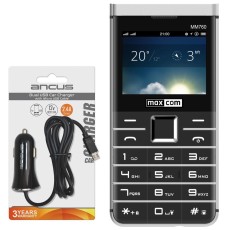 Maxcom MM760  (Dual Sim) 2.3" withLarge Buttons,Bluetooth, Camera Black  + Car Charger Ancus Micro USB 2400mAh 5V 12W