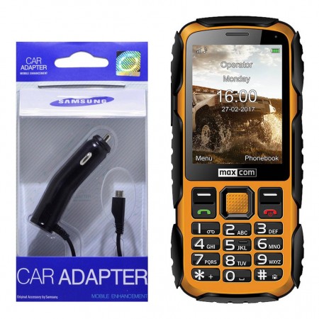 Maxcom MM920 2.8" Water-dust proof IP67  with torch, radio  + Car Charger Samsung Micro USB