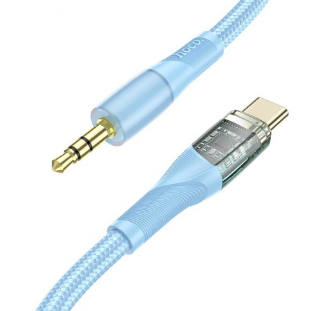Audio Cable Hoco UPA25 Transparent Discovery Edition USB-C to 3.5mm Blue 1m Braided