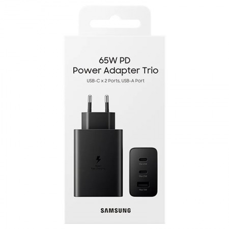 Travel Charger Samsung T6530NBE Trio 2 x USB-C + USB PD3.0 65W 3A Black
