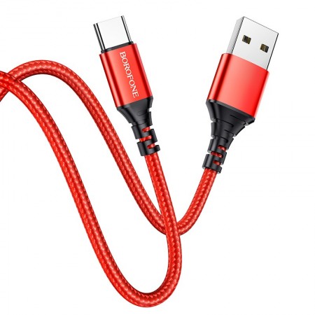 Data Cable Borofone BX54 Ultra Bright USB to USB-C 2.4A Red 1m Braided