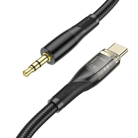 Audio Cable Hoco UPA25 Transparent Discovery Edition USB-C to 3.5mm Black 1m Braided