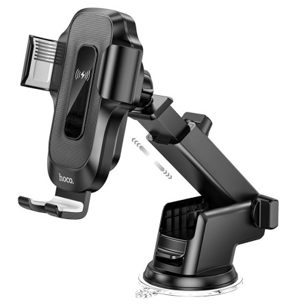 Car Mount Hoco HW3 Wise with Arm Extension and Wireless Charger up to 15W USB-C Black 4.5"-7"