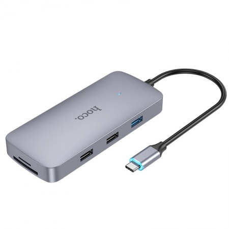 Hub USB-C Hoco HB33 Easy 10-in-1 with HDMI 4K USB-C PD100W USB3.0 2xUSB SD Micro-SD RJ45 VGA and 3.5mm Grey18cm