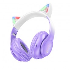 Wireless Headphone Stereo Hoco W42 Cat Ears 400mAh with Micro SD and AUX Purple Grape