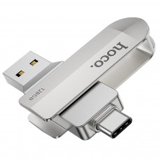 Flash Drive Hoco UD10 2 in 1 128GB USB-A 3.0 and USB-C Compatible with Windows Mac Linux and Android Silver