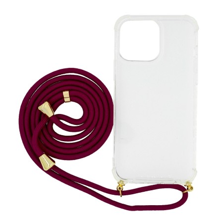 Case Ancus Crossbody for Apple iPhone 13 Pro Max Transparent with Bordeaux Strap