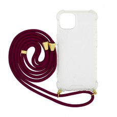 Case Ancus Crossbody for Apple iPhone 13 Transparent with Bordeaux Strap