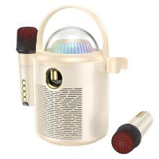 Wireless Speaker Hoco BS59 Pearlescent Karaoke TWS V5.1 2x10W 1800mAh  AUX Port Micro SD with 2 Wireless Mics Beige