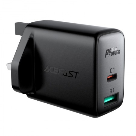 Travel Charger Acefast A8 Fast Charging USB-C PD32W USB-A Black with UK Plug
