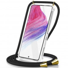 Case Ancus Crossbody for Apple iPhone 15 Plus Transparent with Black Strap