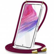 Case Ancus Crossbody for Apple iPhone 15 Pro Transparent with Bordeux Strap