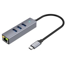 Adapter Hoco HB34 3 x USB-C to USB 3.0  and RJ45 with Data Transfer 1000Mbps Metal Grey