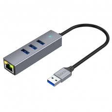 Adapter Hoco HB34 3 x USB to USB 3.0  and RJ45 with Data Transfer 1000Mbps Metal Grey