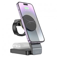 Wireless Foldable Charger Stand Hoco CQ3 Motorcycle 3-in-1 15W 3 Devices Vertical Charging 0-110° with ambient light Black
