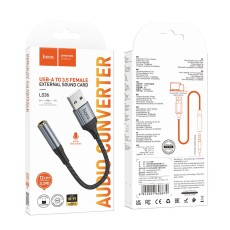 Audio Adaptor Hoco LS36 Fresh USB to 3.5mm Hi-Fi Compatible with all Devices Braided 12cm